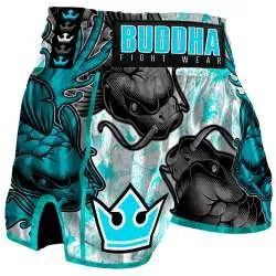 Short kick boxing Buddha retro koi (bleu)