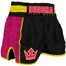 Short muay thai Buddha retro premium (noir/rose)