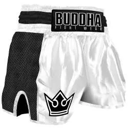 Short muay thai Buddha retro premium (blanc/noir)