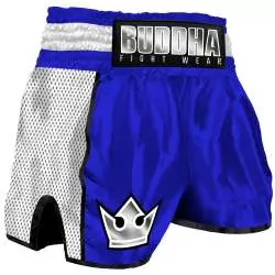 Short kickboxing Buddha retro premium (bleu/gris)