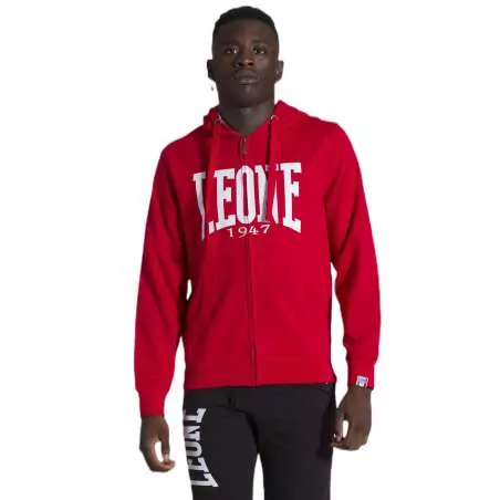 Sweat à capuche zippé Leone avec grand logo (rouge)