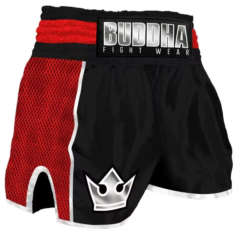 Short Buddha retro premium muay thai (noir/rouge)